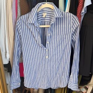 J Crew White and Blue Striped Button Down Shirt